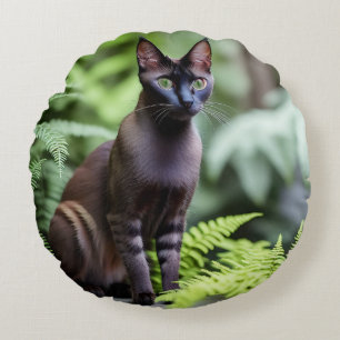 Dexter The Black Siamese Cat, Round Cushion