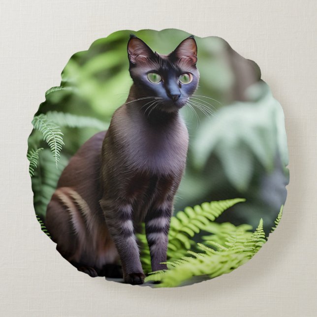 Dexter The Black Siamese Cat, Round Cushion (Front)