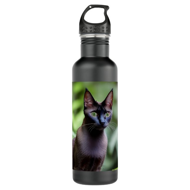 Dexter The Black Siamese Cat,  Water Bottle (Front)