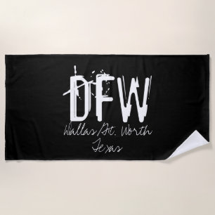 DFW Dallas Airport Code Typography Beach Towel