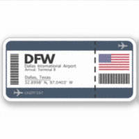 DFW Dallas, Texas Airport Sticker - Boarding Pass