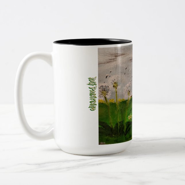 DG Paintings Dandelion Field Two-Tone Coffee Mug (Left)