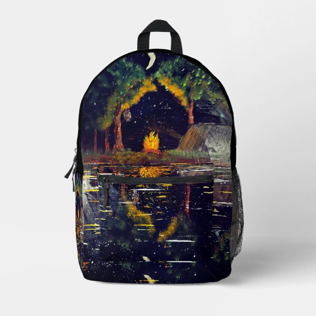 DG Paintings Lakeside Camping Printed Backpack (Front)