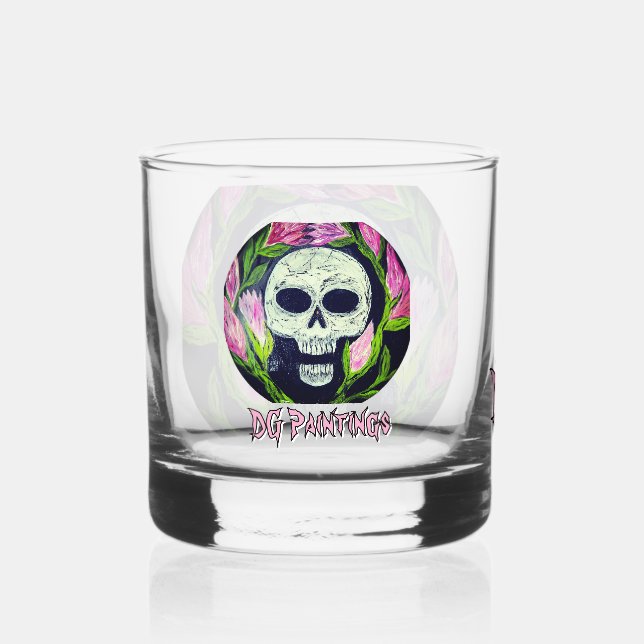 DG Paintings Skull Flower Drinkware Set Whiskey Glass (Front)