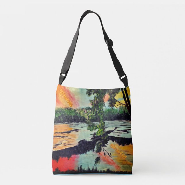 DG Paintings Sunset Pond Reflection Crossbody Bag (Back)