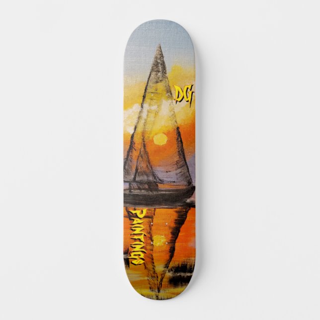 DG Paintings Sunset Sail Skateboard (Front)