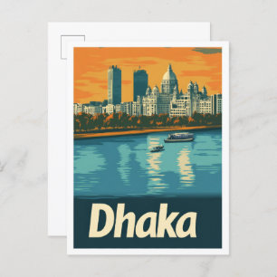 Dhaka Bangladesh Art Vintage Travel Illustration Postcard