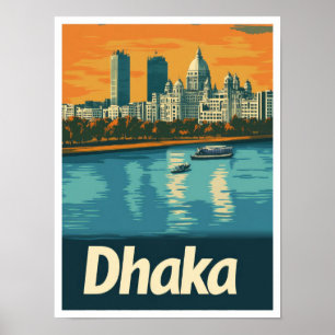 Dhaka Bangladesh Art Vintage Travel Illustration Poster