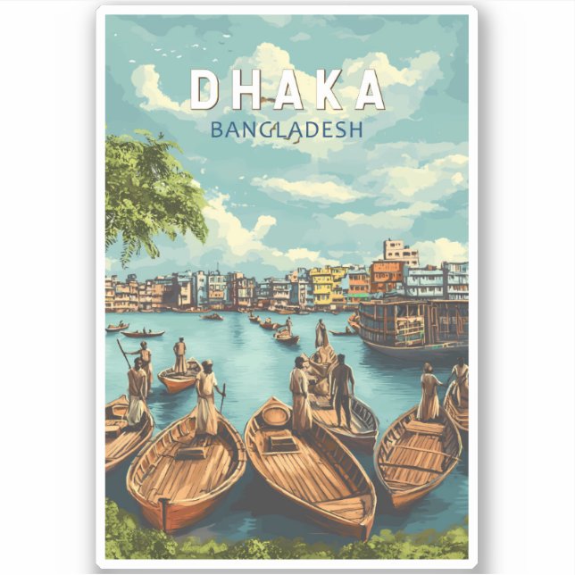 Dhaka Bangladesh Illustration Travel Art Vintage (Front)