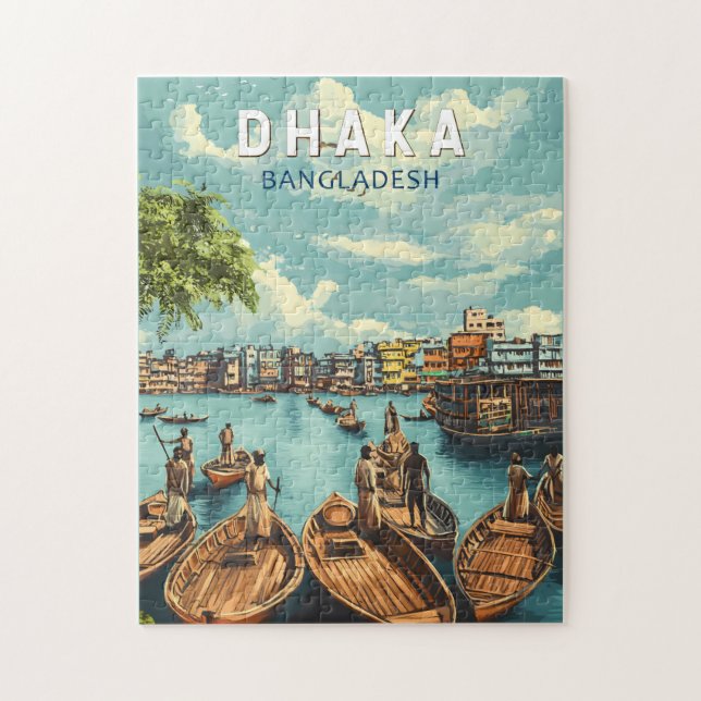 Dhaka Bangladesh Illustration Travel Art Vintage Jigsaw Puzzle (Vertical)