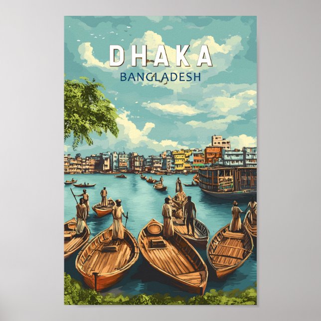 Dhaka Bangladesh Illustration Travel Art Vintage Poster (Front)