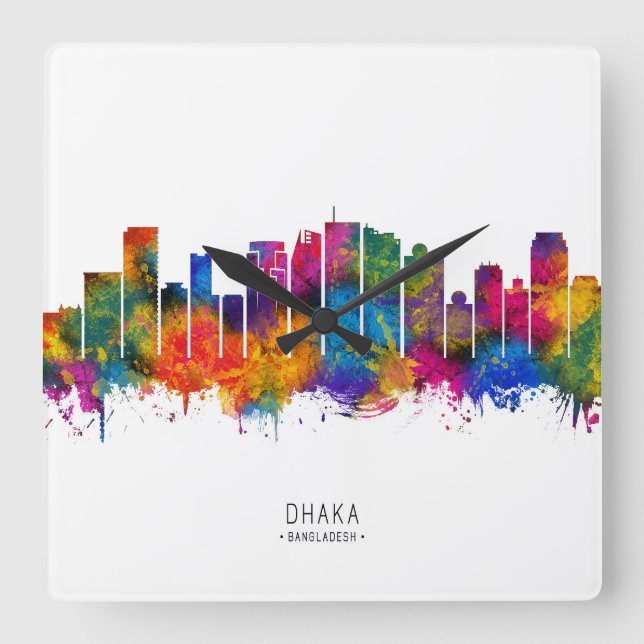 Dhaka Bangladesh Skyline Square Wall Clock (Front)