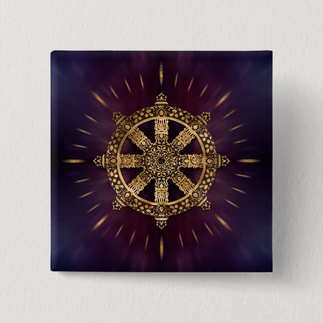 Dharma Wheel - Dharmachakra 15 Cm Square Badge (Front)