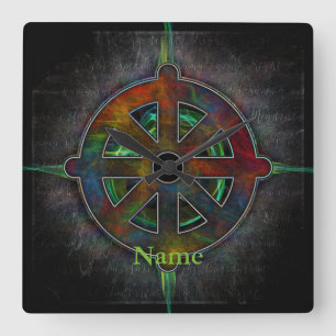 Dharma Wheel of Energy Square Wall Clock