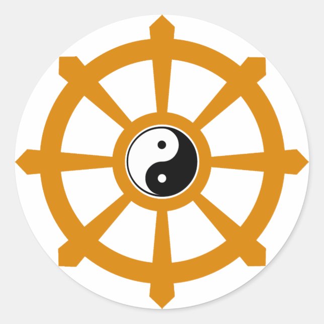 Dharma Wheel Yin Yang Classic Round Sticker (Front)