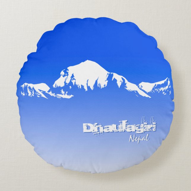 Dhaulagiri Nepal Blue Round Cushion (Front)