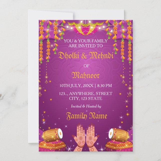 Dholki & Mehndi Night Invitation card (Front)