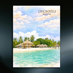 Dhonveli Maldives Beach Watercolor Honeymooners Holiday Postcard