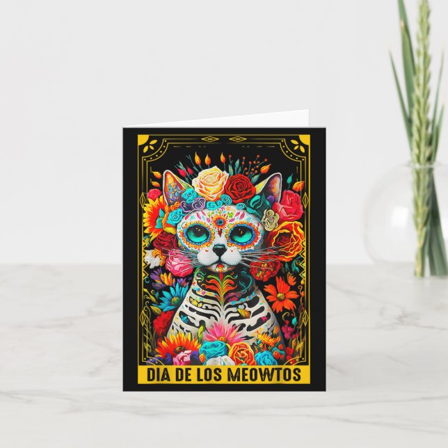 Dia De Los Meowtos Sugar Skull Cat Gift  Card (Front)