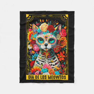 Dia De Los Meowtos Sugar Skull Cat Gift Fleece Blanket