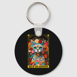 Dia De Los Meowtos Sugar Skull Cat Gift Key Ring