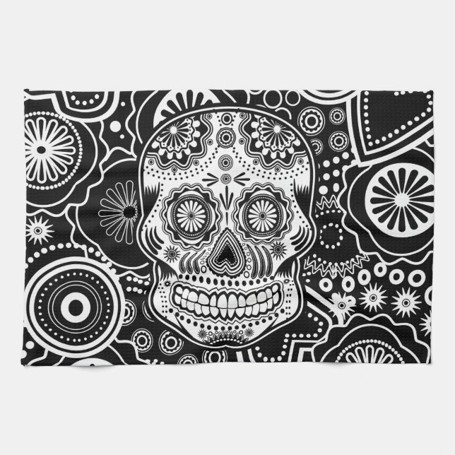 Dia De Los Muertes Sugar Skull Tea Towel (Horizontal)