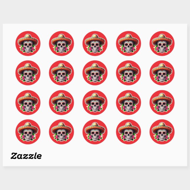 Dia de los Muertos 6 Classic Round Sticker (Sheet)