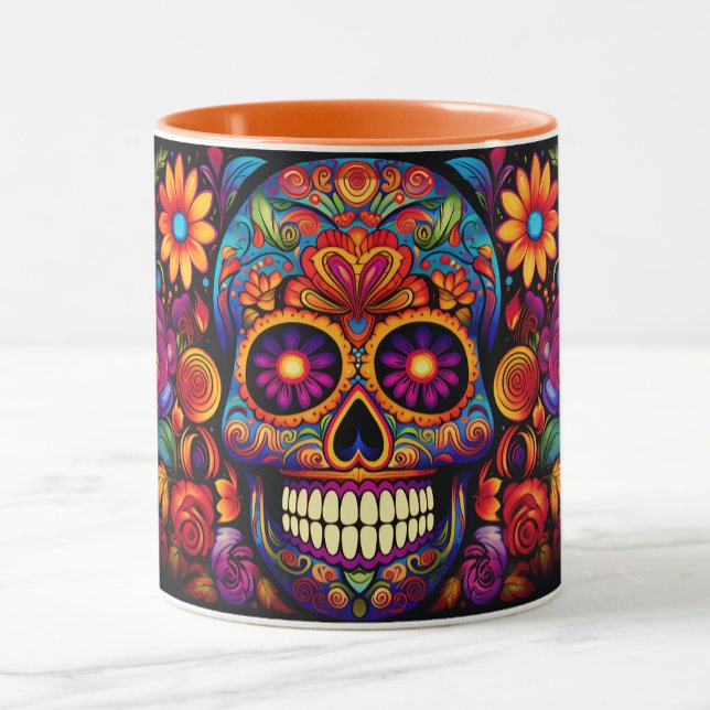 Dia de los Muertos Add Name Skull Orange Inside Mug (Creator Uploaded)