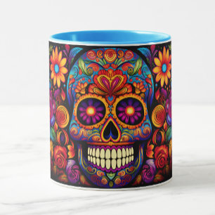 Dia de los Muertos Add Name Skull Sky Blue Inside Mug