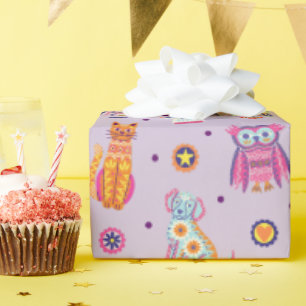 Dia de los Muertos Animals Purple Wrapping Paper