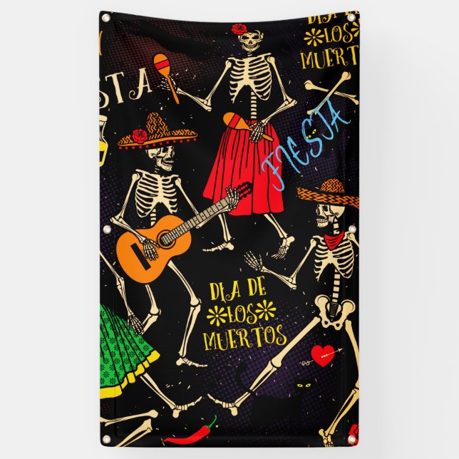 DIA DE LOS MUERTOS Banner WITH GROMMETS (Vertical)