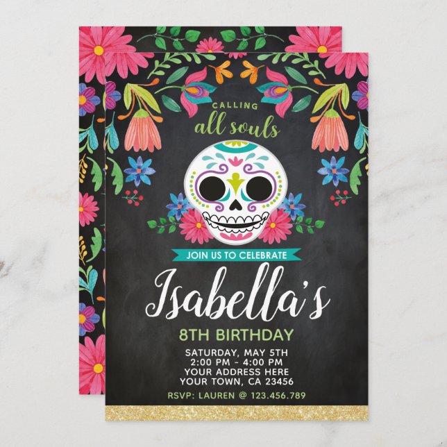 Dia de los Muertos Birthday Invitation (Front/Back)