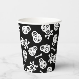 Dia de los Muertos Black and White Paper Skulls Cups
