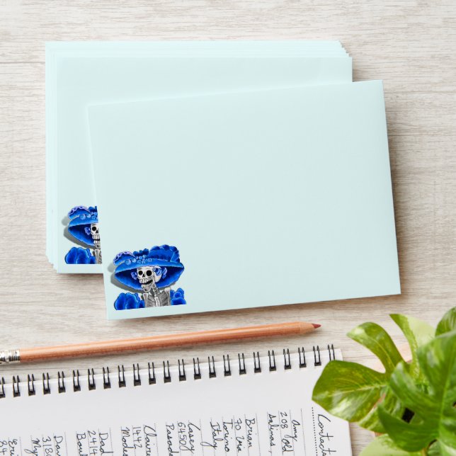 Dia de los Muertos Calavera Blue Hat Envelope (Stacked)