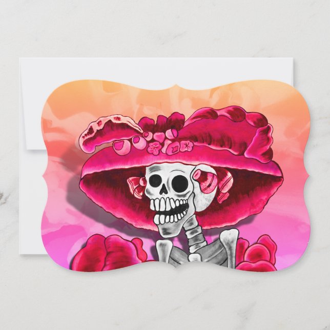 Dia de los Muertos Calavera in Red Hat Invitation (Front)