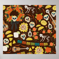 Dia De Los Muertos, cartoon pattern.