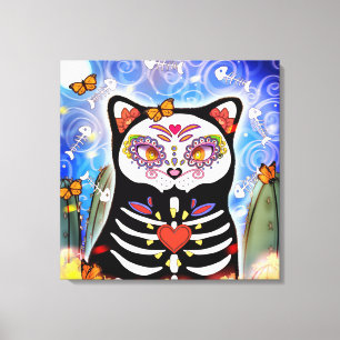 Dia De Los Muertos Cat Canvas Print
