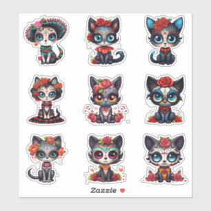 Dia de Los Muertos Cat Stickers - Set of 9