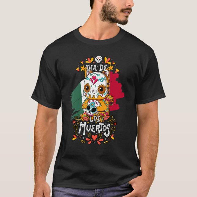 Dia De Los Muertos Cat T-Shirt (Front)