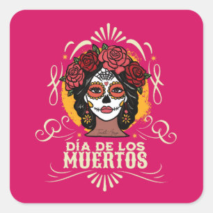 Día de los Muertos Catrina con Rosas Square Sticker