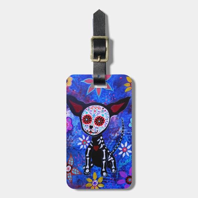 Dia de los Muertos Chihuahua Luggage Tag (Front Vertical)