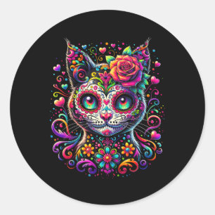 Dia De Los Muertos Cinco De Mayo Cat Sugar Skull  Classic Round Sticker