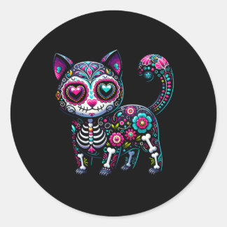 Dia De Los Muertos Cinco De Mayo Cat Sugar Skull M Classic Round Sticker