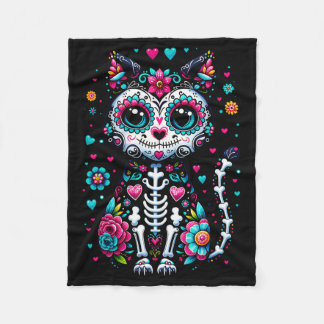 Dia De Los Muertos Cinco De Mayo Cat Sugar Skull M Fleece Blanket