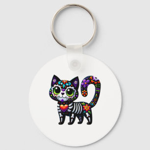 Dia De Los Muertos Cinco De Mayo Cat Sugar Skull M Key Ring