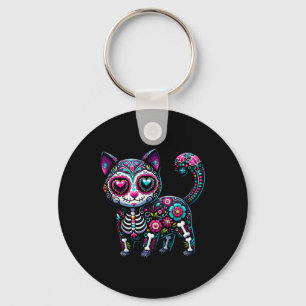 Dia De Los Muertos Cinco De Mayo Cat Sugar Skull M Key Ring