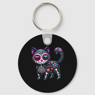 Dia De Los Muertos Cinco De Mayo Cat Sugar Skull M Key Ring