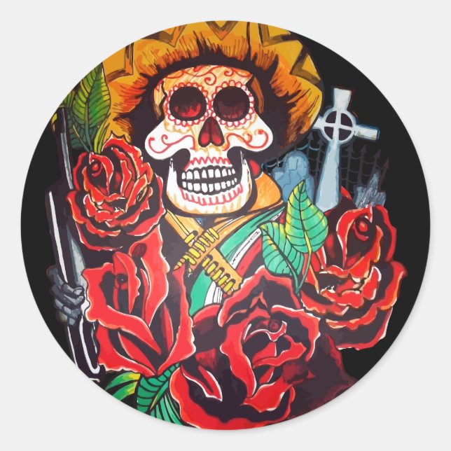 dia de los muertos classic round sticker (Front)