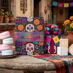 Día de los Muertos Colorido con Flores Wrapping Paper