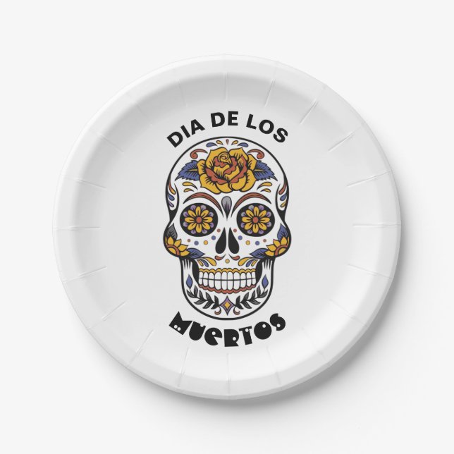 Dia de los Muertos Colourful Skull Halloween Paper Plate (Front)